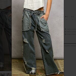 Distressed Denim Wide-Leg Pants